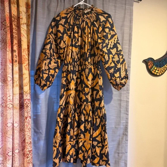 Ulla Johnson Navy and Orange Long Sleeve Dress Size 0 - Picture 1 of 8